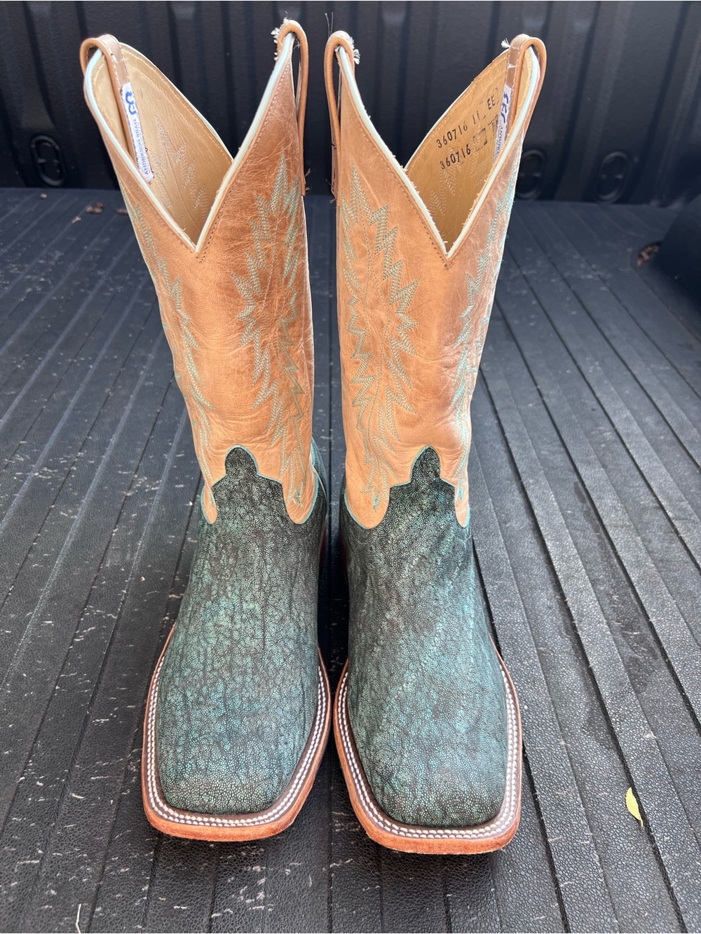 Anderson Bean Western Cowboy Boots - Turquoise/Chestnut Safari leather 11EE